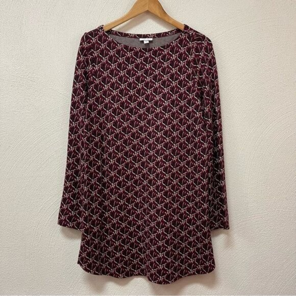 J. Jill Ponte Women’s Maroon & White Print Long Sleeve Dress Sz Medium - Picture 1 of 5
